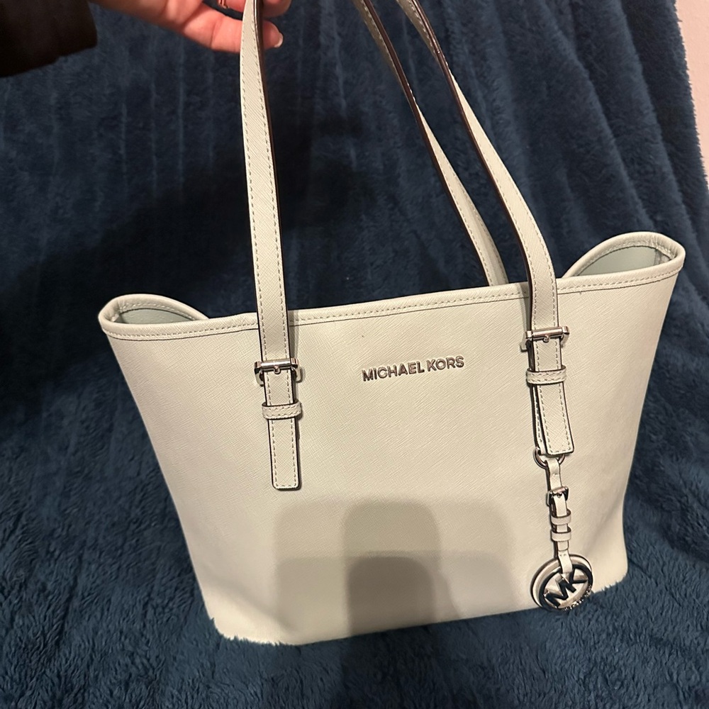 Michael Kors Light Green Tote with Silver Details
